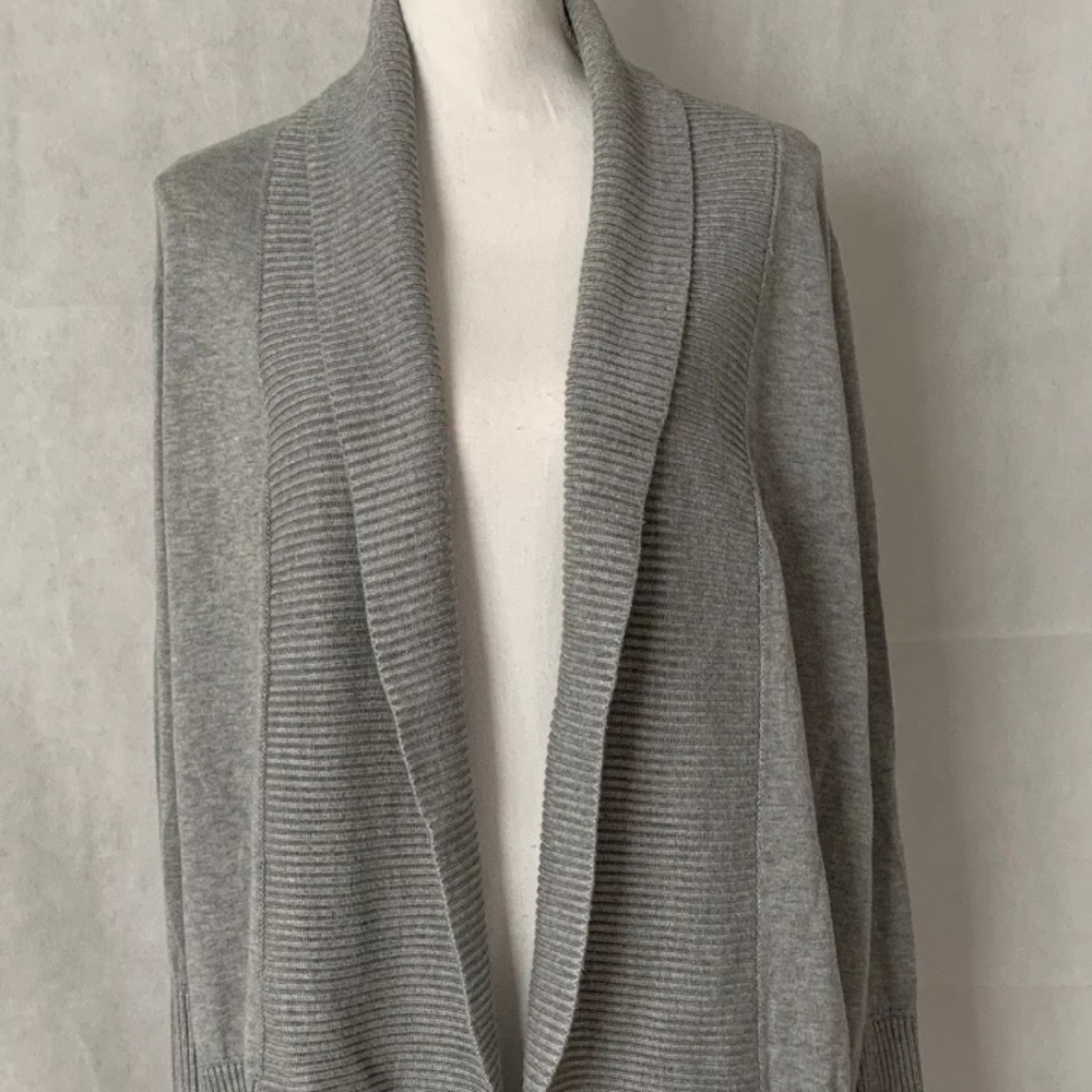 Women's Motiv Open Cardigan Sweater Size L Gray Knit Ribbed
